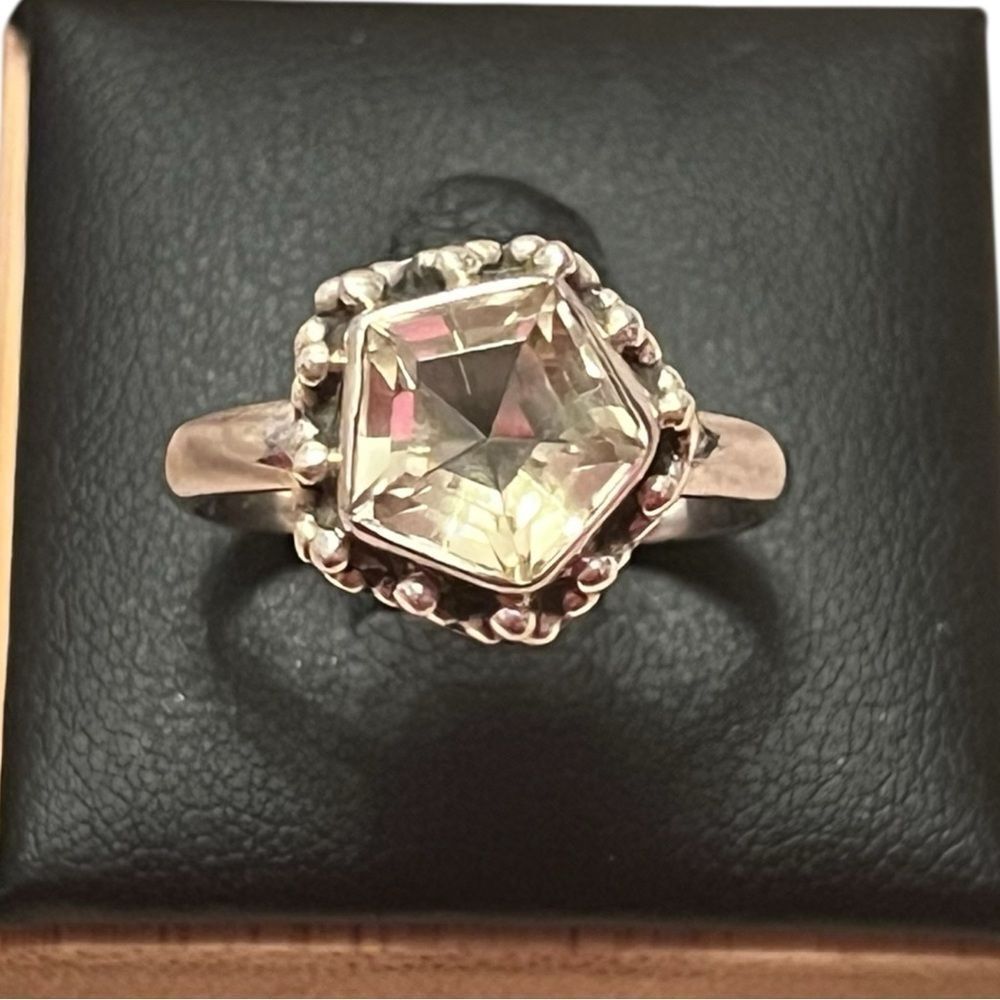 Stunning Artisan 925 Sterling Silver Pentagon Citrine Ring Size 8.25